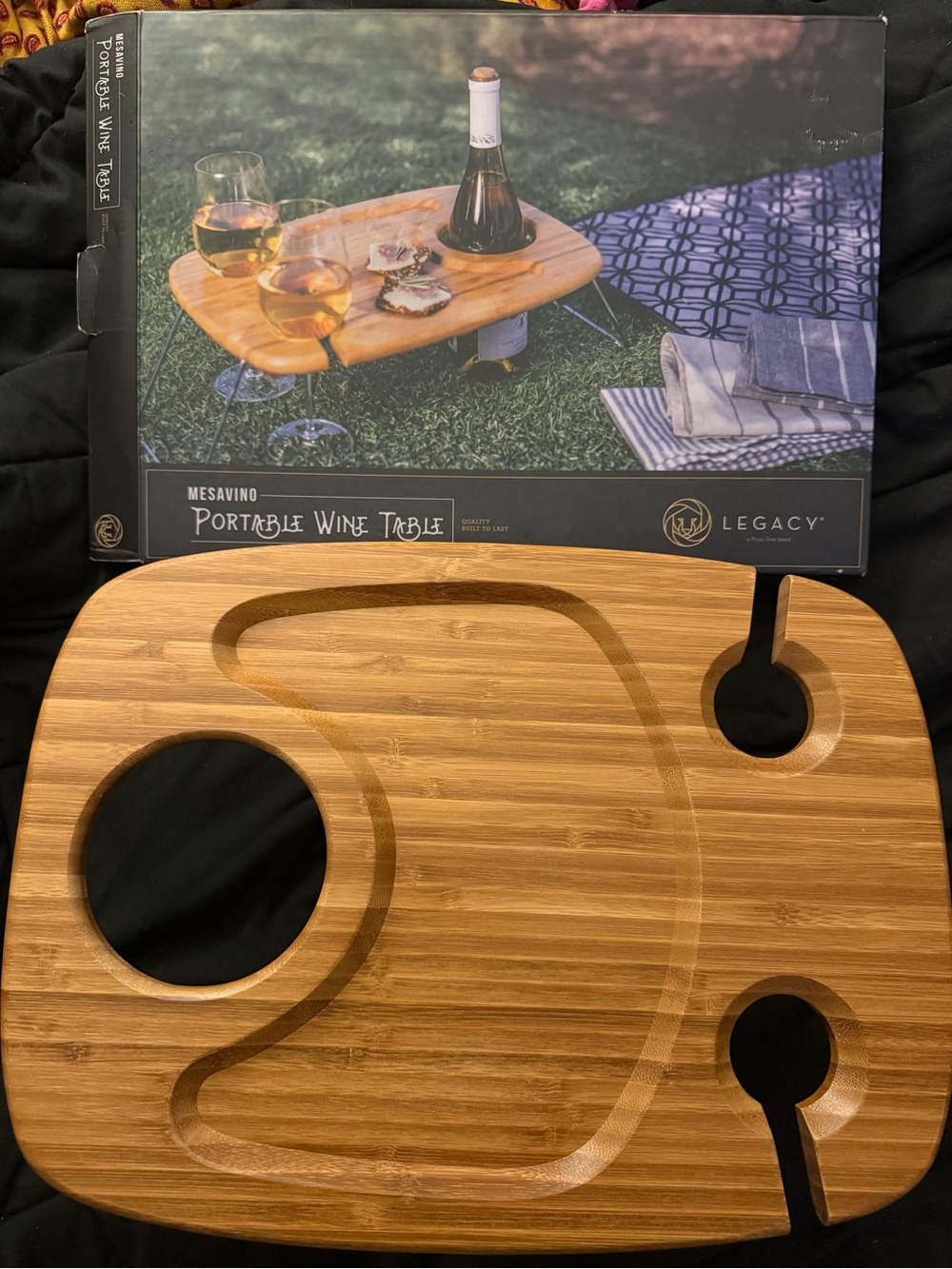 Legacy Mesavino Portable Bamboo Wine Table - Natural Brown